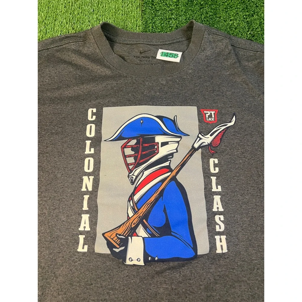 Nike Dri-FIT Mens Large Colonial Clash Lacrosse Graphic T-Shirt Charcoal Grey